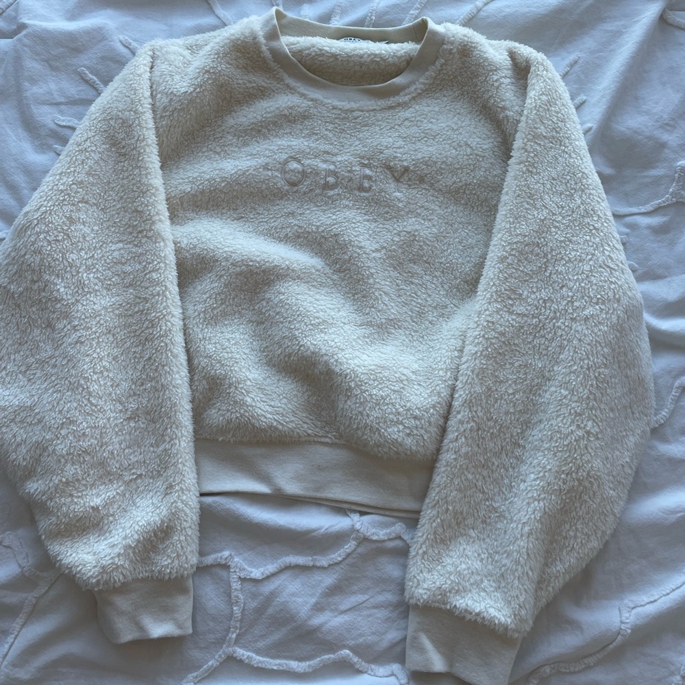 OBEY Cream Cropped Crewneck